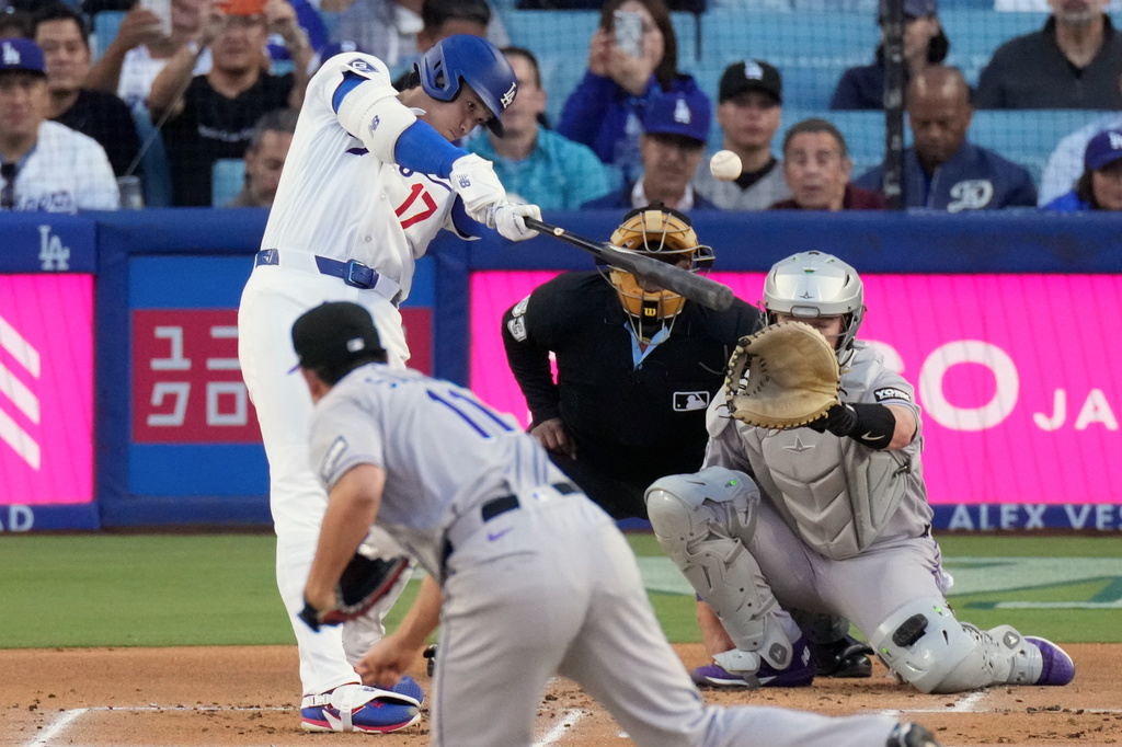Ohtani sparks Dodgers with a leadoff homer, leads 7 hitless innings in 4-1 win over Rockies