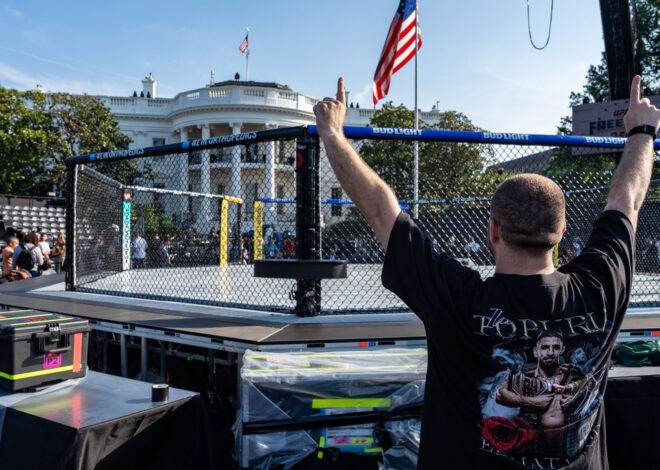 Lights! Camera! Cage match! The White House lawn’s Octagon is ready for Trump’s 80th birthday bash