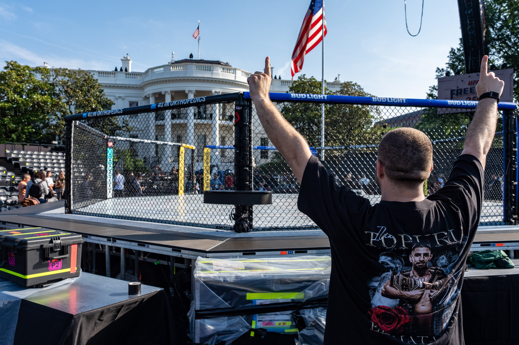 Lights! Camera! Cage match! The White House lawn’s Octagon is ready for Trump’s 80th birthday bash