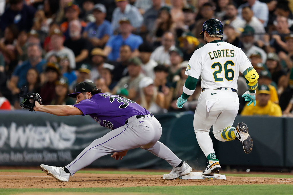 A’s beat Rockies 6-4 as Lawrence Butler scores on a throwing error and adds an RBI single