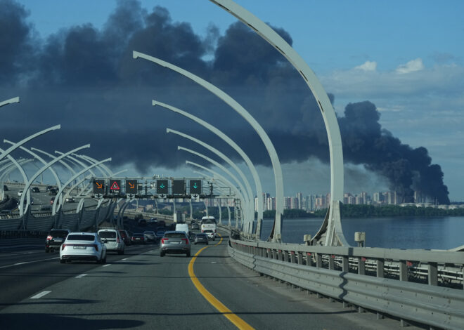 Ukrainian drones hit St Petersburg oil terminal before the Russian city hosts economic forum