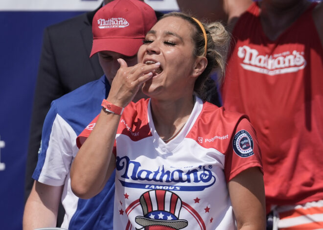 Joey Chestnut eats 66 hot dogs to again claim Mustard Belt at Nathan’s Famous contest