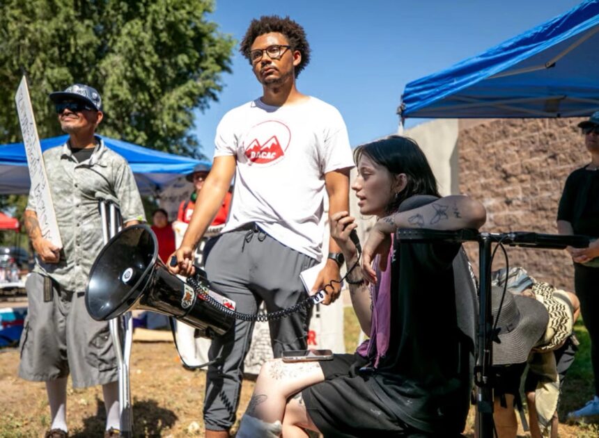 Shot protester Emma Landis returns to Aurora ICE facility site to speak out again