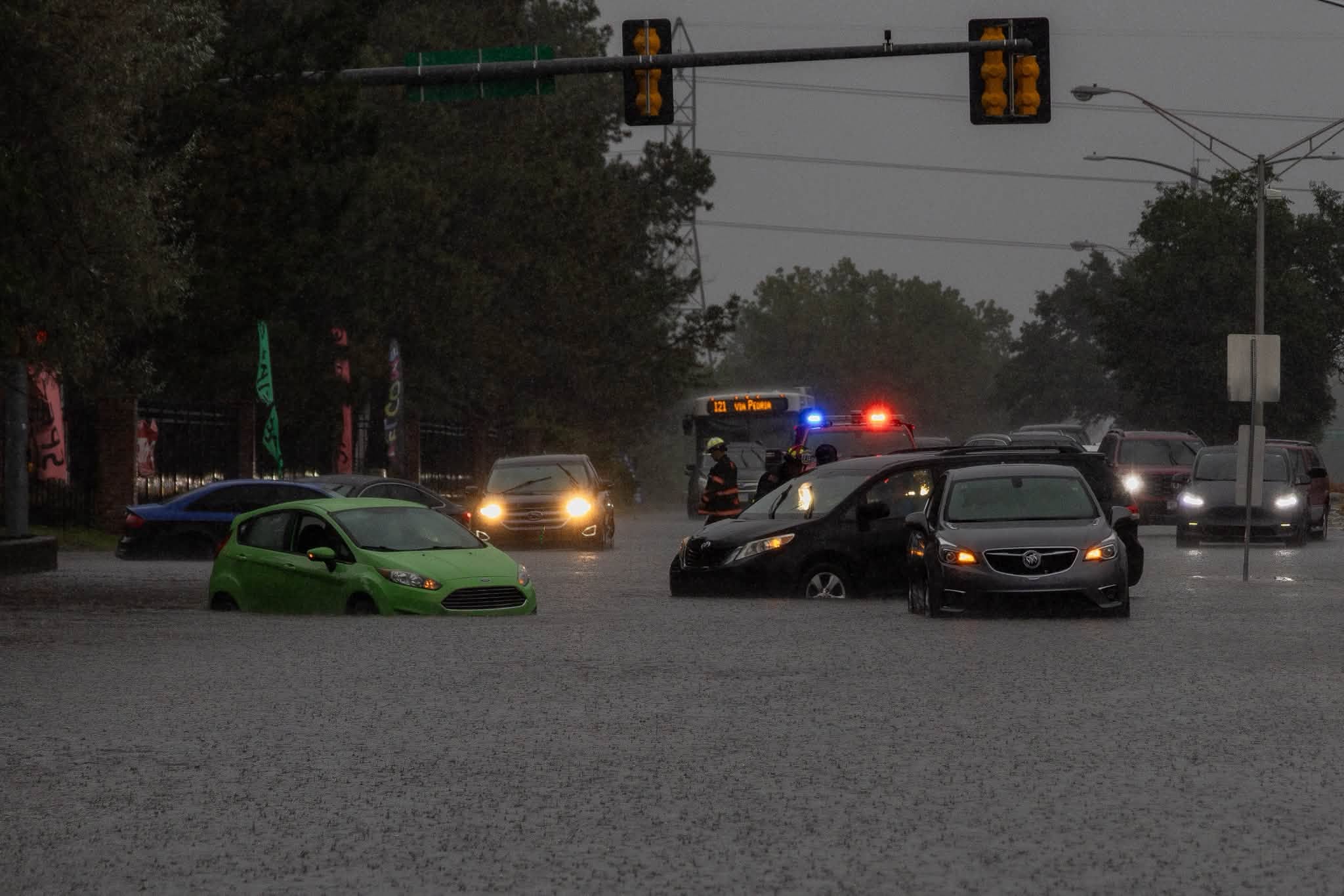 Firefighters rescued 7 motorists after storms deluge west Aurora on Saturday